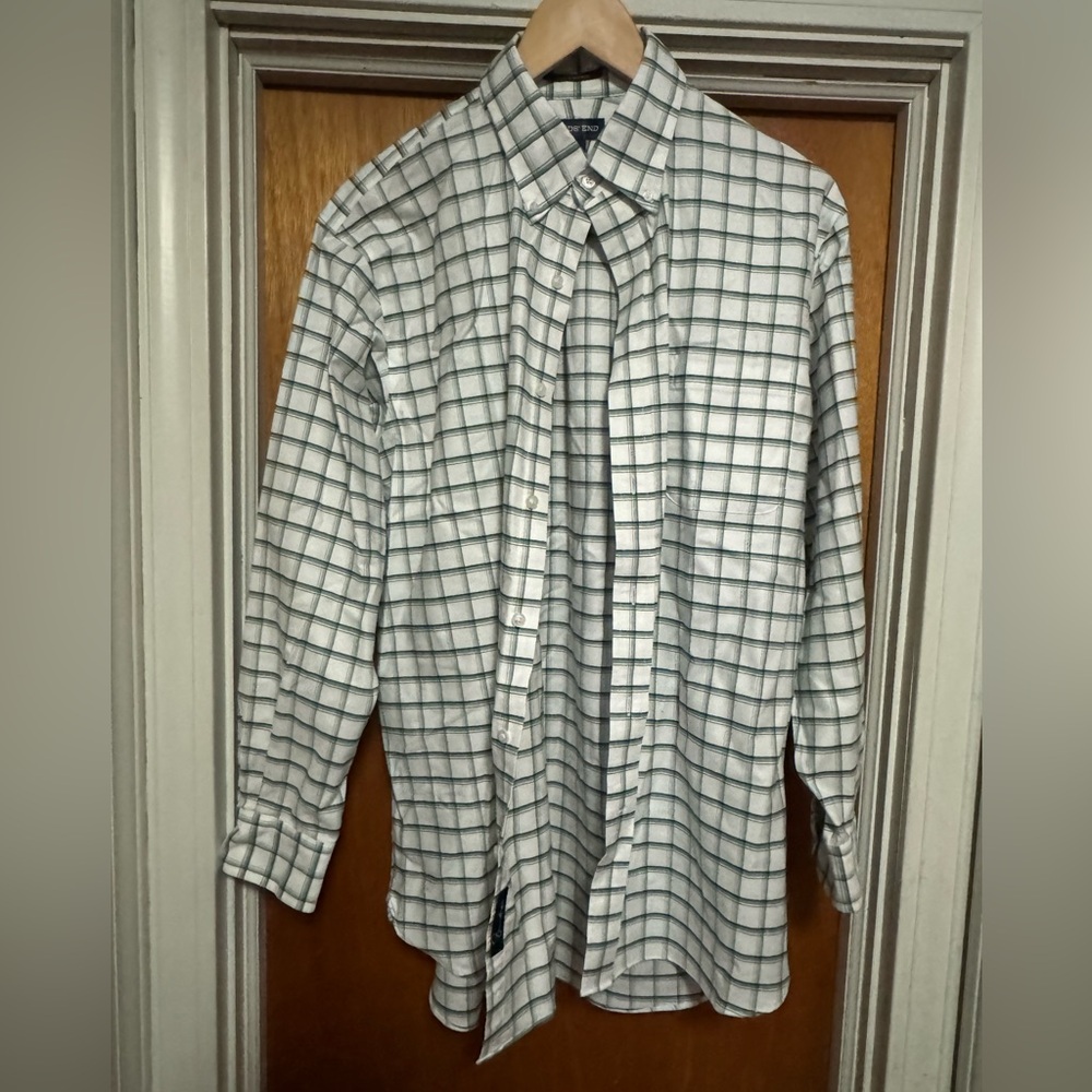 Lands End Supima No Iron Oxford Sz 16-33 Traditional Fit white green and blue